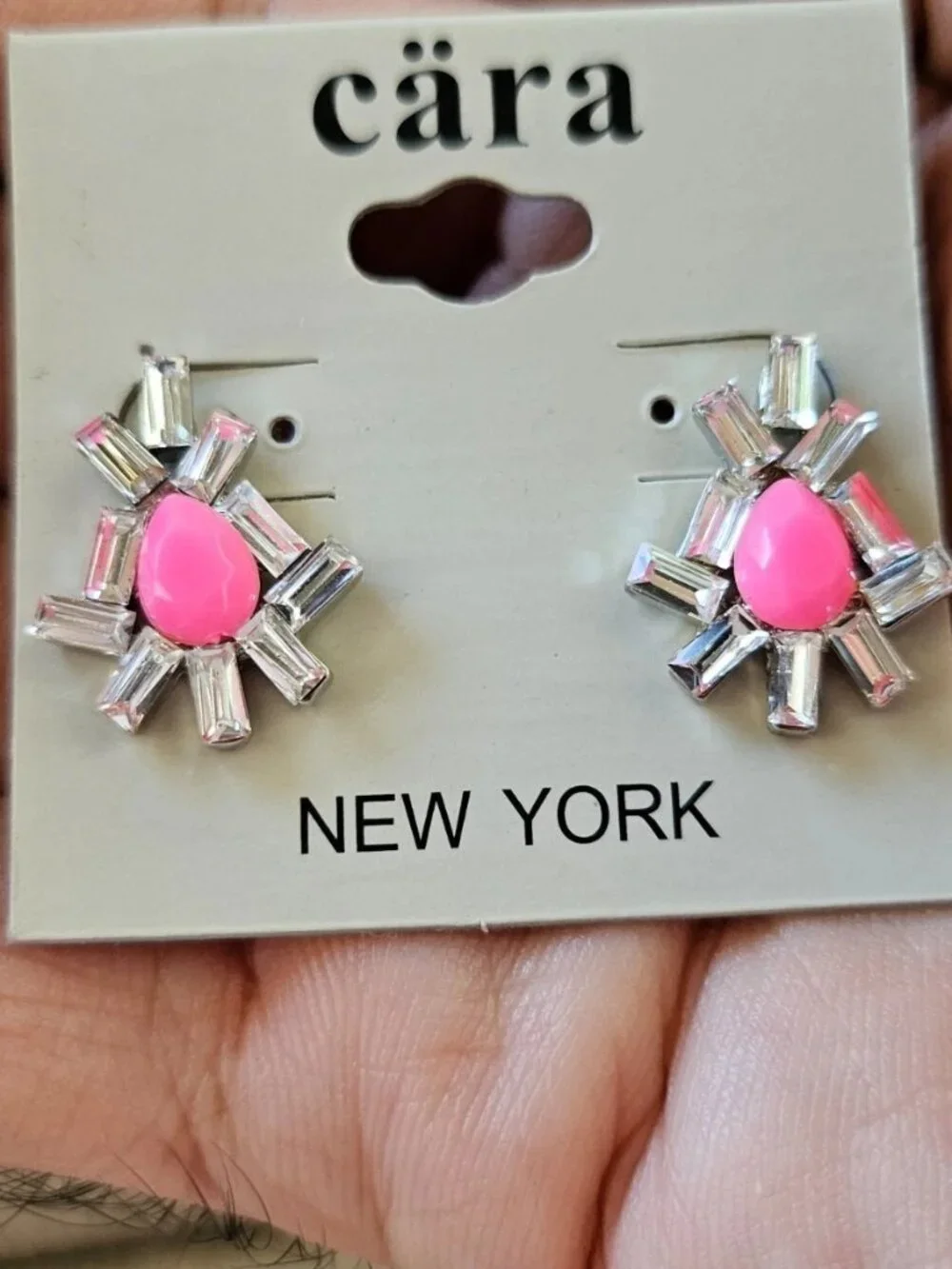 Cara New York Women Earrings Pink Bead Crystals Accent Stud Fashion Jewelry New